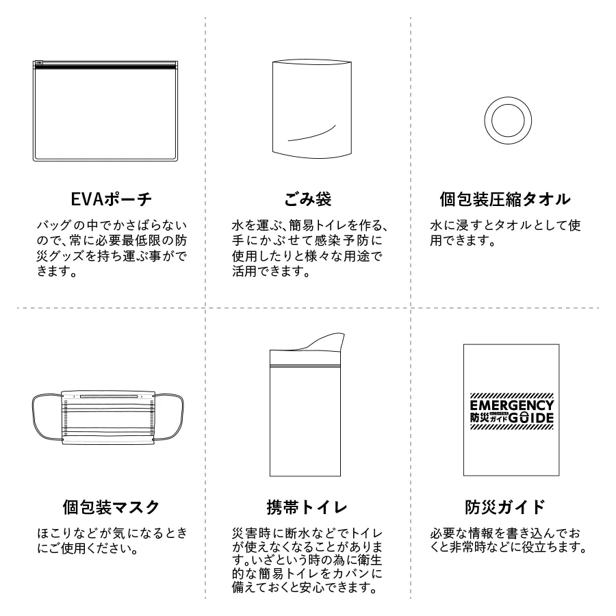 防災衛生6点セット ポーチタイプ クリア