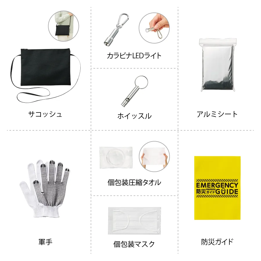 防災緊急8点セット サコッシュタイプ ブラック